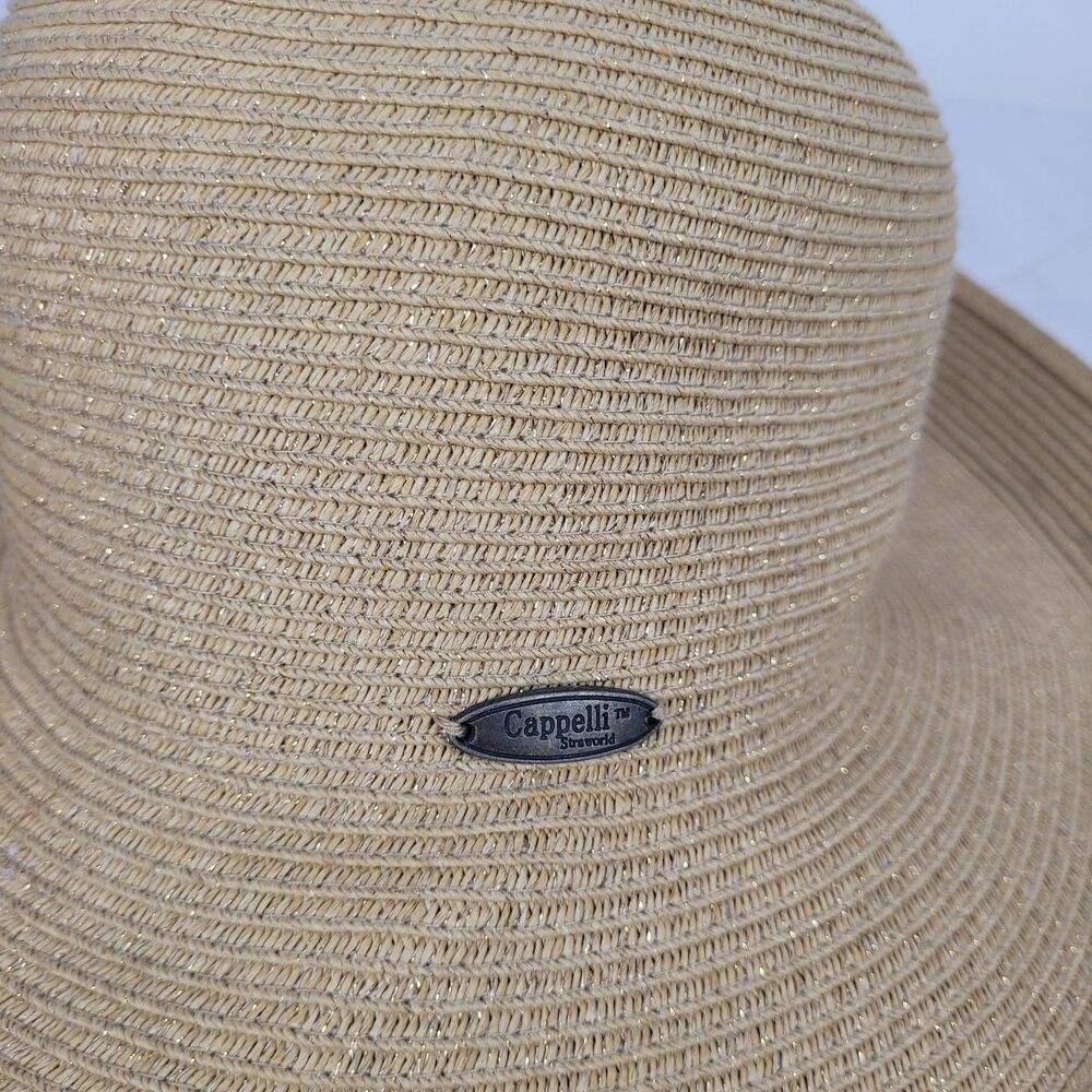 Capelli Straworld Women’s Sun Hat Floppy Metallic Tan Summer Beach Fun Travel - Picture 2 of 7